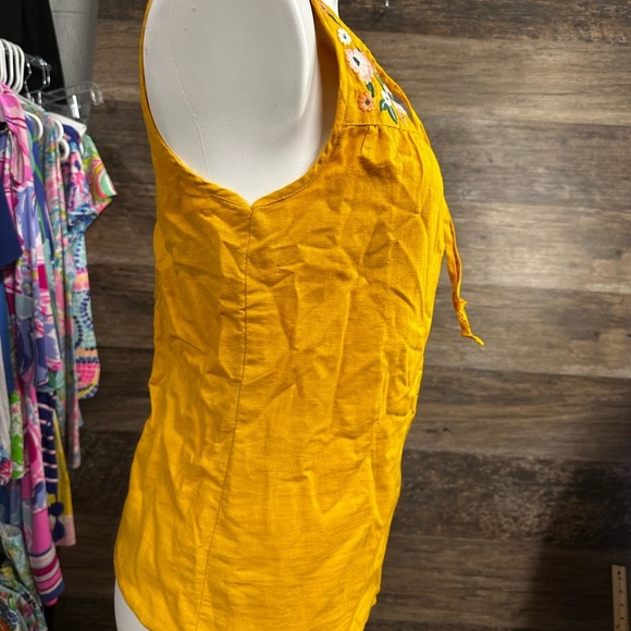 J. Crew Mustard Yellow Floral Embroidered Tank Top - Picture 3 of 8